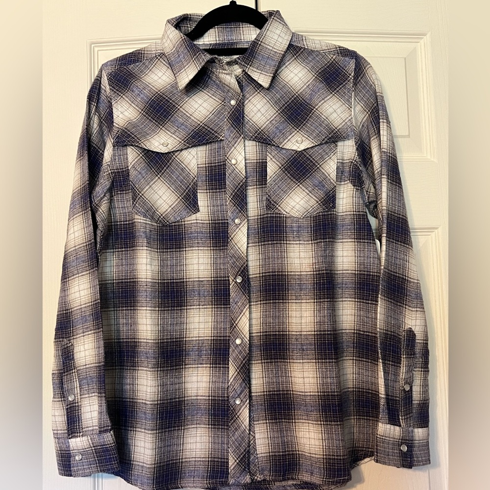 CANYON GUIDE OUTFITTERS WOMENS PINK PLAID FLANNEL BUTTON DOWN